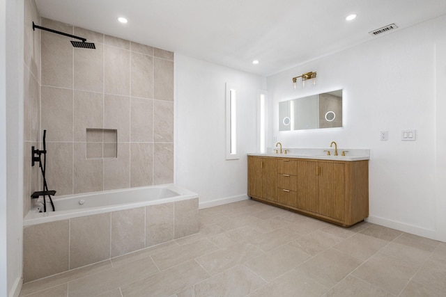 4942 Thunder Rd, Dallas, TX 75244 - bathroom with double vanity, recessed lighting, and tile patterned flooring