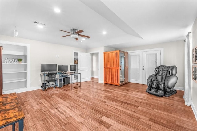 612 W Park Ave, Weatherford, TX 76086 - office with built in shelves, ceiling fan, light wood-type flooring, and recessed lighting