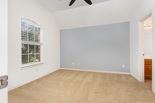 2742 Hidden Knoll Trl, Frisco, TX 75034 - unfurnished bedroom with carpet floors, lofted ceiling, ensuite bathroom, and a ceiling fan