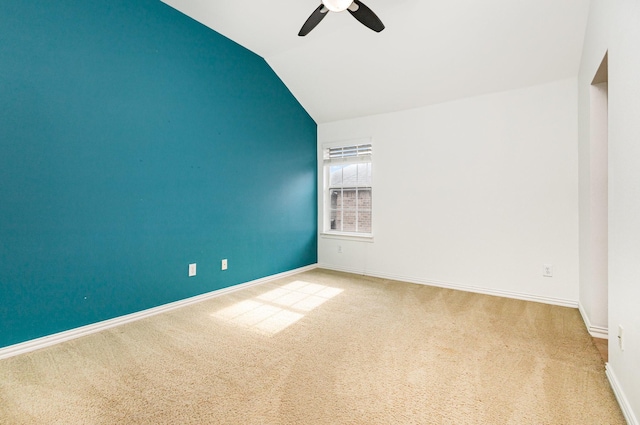 2742 Hidden Knoll Trl, Frisco, TX 75034 - spare room featuring a ceiling fan, carpet flooring, and vaulted ceiling