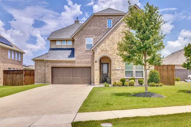3300 Western Bluff Ct, Mansfield, TX 76063 - view of front of home featuring driveway, a garage, a shingled roof, brick siding, and a chimney