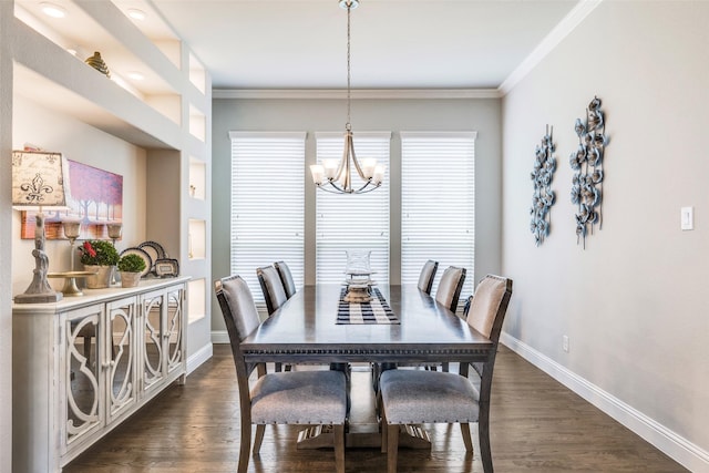 3300 Western Bluff Ct, Mansfield, TX 76063 - dining room featuring a chandelier, ornamental molding, and dark wood-style flooring