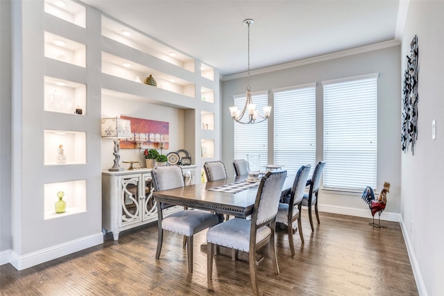 3300 Western Bluff Ct, Mansfield, TX 76063 - dining space with crown molding, a chandelier, and dark wood-style floors