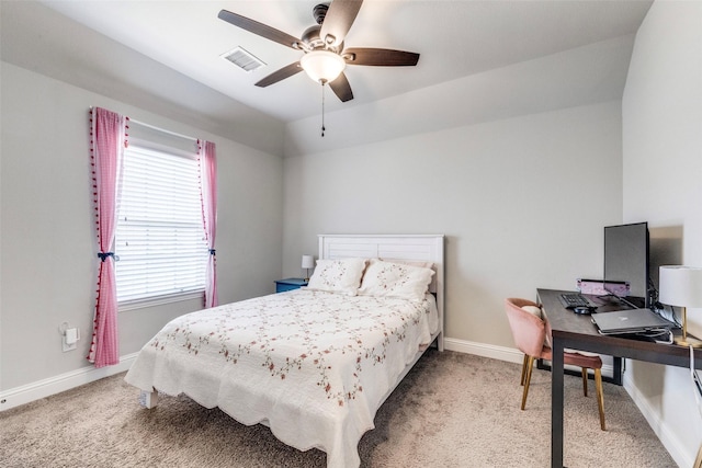 3300 Western Bluff Ct, Mansfield, TX 76063 - carpeted bedroom with an office area, vaulted ceiling, and a ceiling fan