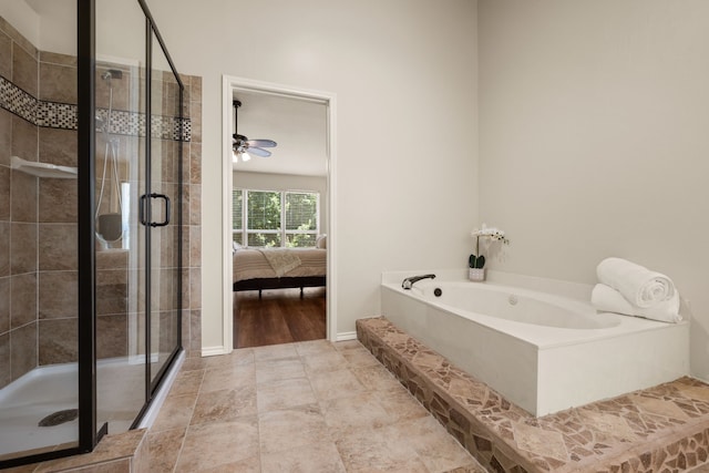 3312 John Ct N, Hurst, TX 76054 - full bath with a garden tub, a stall shower, ensuite bathroom, and a ceiling fan