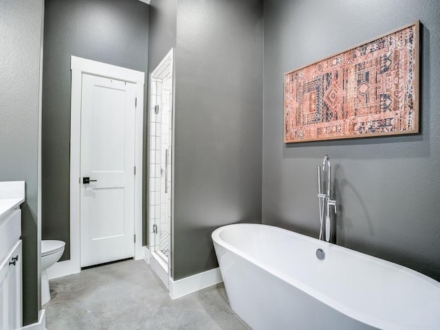 245 Vickie Ln, Gunter, TX 75058 - full bath with a freestanding bath, vanity, concrete flooring, a stall shower, and a textured wall