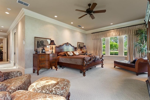 3048 Concord Pl, Tyler, TX 75701 - carpeted bedroom with ornamental molding, recessed lighting, and a ceiling fan