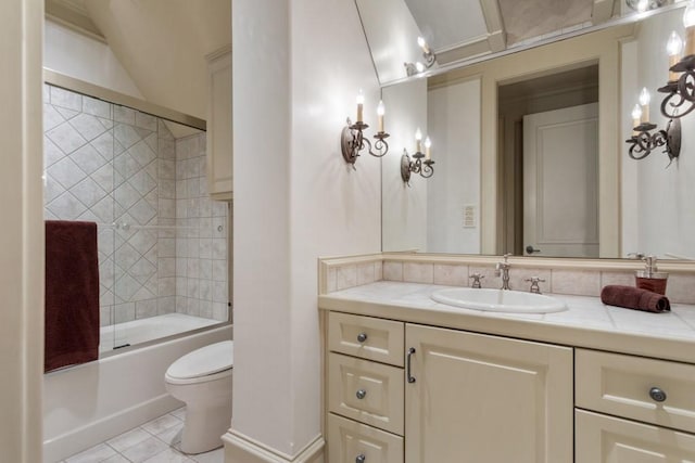 3048 Concord Pl, Tyler, TX 75701 - full bath with vanity, tile patterned floors, shower / washtub combination, and vaulted ceiling