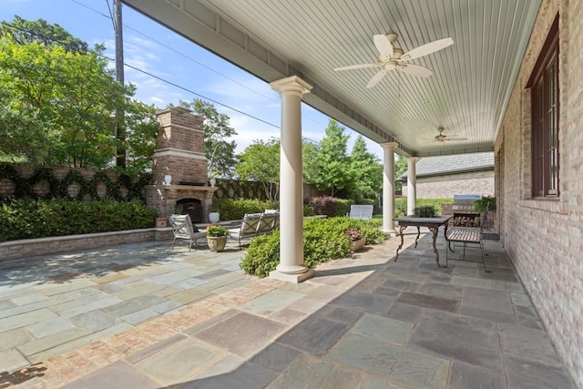 3048 Concord Pl, Tyler, TX 75701 - view of patio / terrace with exterior fireplace and a ceiling fan