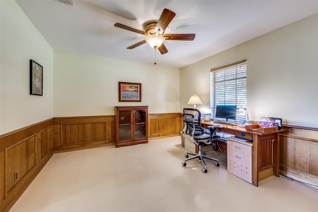2917 Fladger St, Denton, TX 76207 - office space with a wainscoted wall and ceiling fan