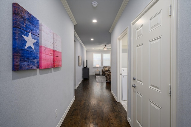 308 N 4th St, Gunter, TX 75058 - hallway with crown molding, wood finished floors, and recessed lighting