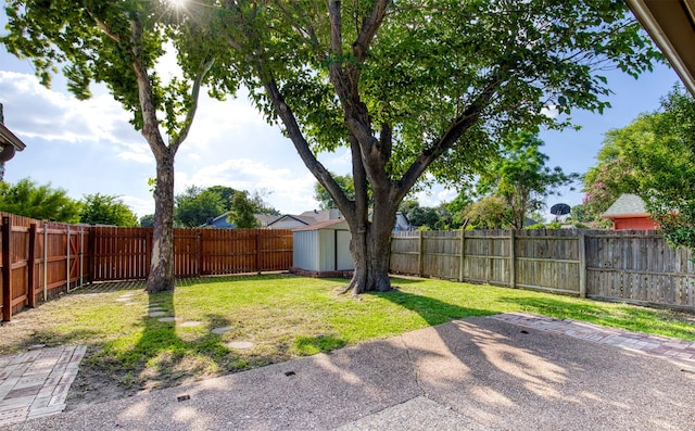 6005 Frontier Ln, Plano, TX 75023 - fenced backyard featuring a storage shed and a patio area