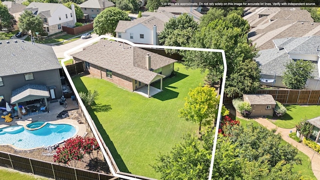 3900 Ironstone Ln, Mckinney, TX 75070 - aerial perspective of suburban area with property parcel outlined and a pool area