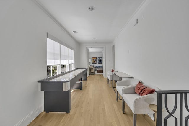 6819 Park Ln, Dallas, TX 75225 - office area featuring ornamental molding and light wood-type flooring