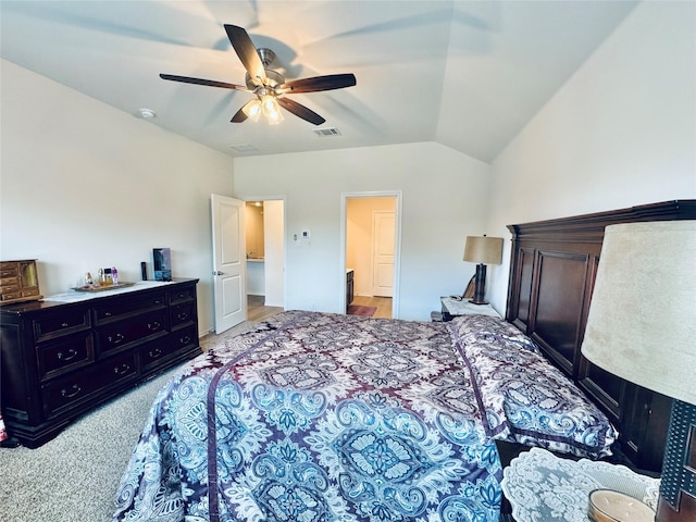 2808 Jasmine Dr, Sherman, TX 75092 - bedroom with vaulted ceiling, ceiling fan, and light colored carpet