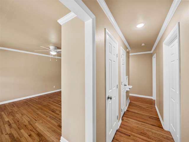 903 20th St, Plano, TX 75074 - corridor featuring wood finished floors, crown molding, and recessed lighting