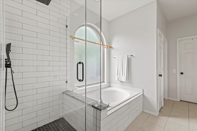 6749 Misty Hollow Dr, Plano, TX 75024 - full bathroom with a shower stall, a bath, and tile patterned flooring