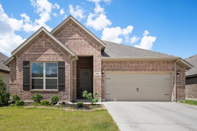 5300 Markham Ferry Dr, Fort Worth, TX 76179 - view of front of property featuring brick siding, concrete driveway, an attached garage, a shingled roof, and a front yard