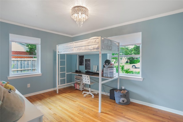 1714 O Pl, Plano, TX 75074 - bedroom featuring wood finished floors, a chandelier, and crown molding