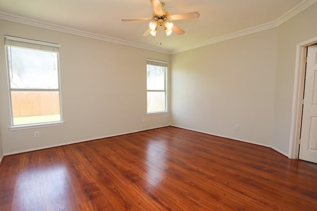 10606 Greenbriar Ln, Rowlett, TX 75089 - empty room featuring a ceiling fan, crown molding, and wood finished floors