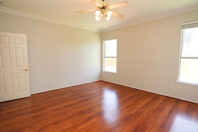 10606 Greenbriar Ln, Rowlett, TX 75089 - unfurnished room with wood finished floors, ornamental molding, and a ceiling fan
