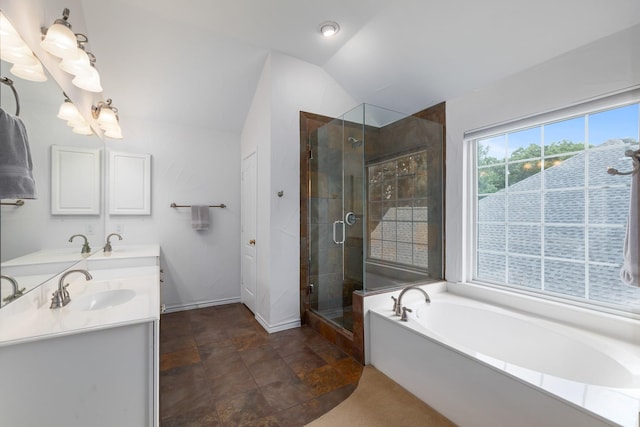 804 Wonder Way, Grapevine, TX 76051 - full bath with a garden tub, a stall shower, double vanity, and vaulted ceiling