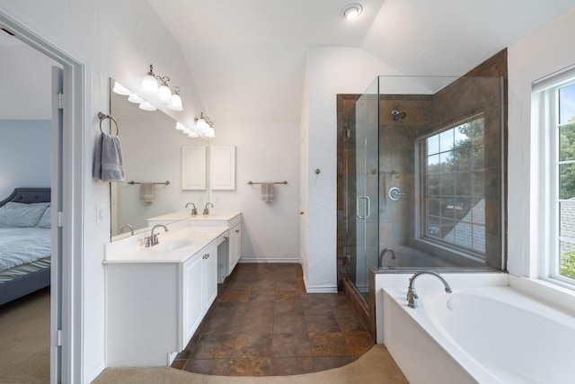 804 Wonder Way, Grapevine, TX 76051 - bathroom featuring ensuite bathroom, a garden tub, double vanity, a stall shower, and plenty of natural light
