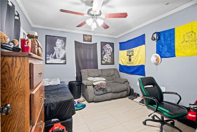 1106 Melrose St, Garland, TX 75040 - tiled office space with crown molding and ceiling fan