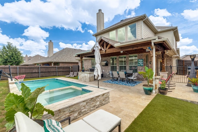 824 Mist Flower Dr, Little Elm, TX 75068 - view of pool featuring an in-ground hot tub, a fenced backyard, a patio area, outdoor dining area, and a gate