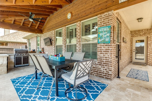 824 Mist Flower Dr, Little Elm, TX 75068 - view of patio featuring a ceiling fan, grilling area, and outdoor dining area