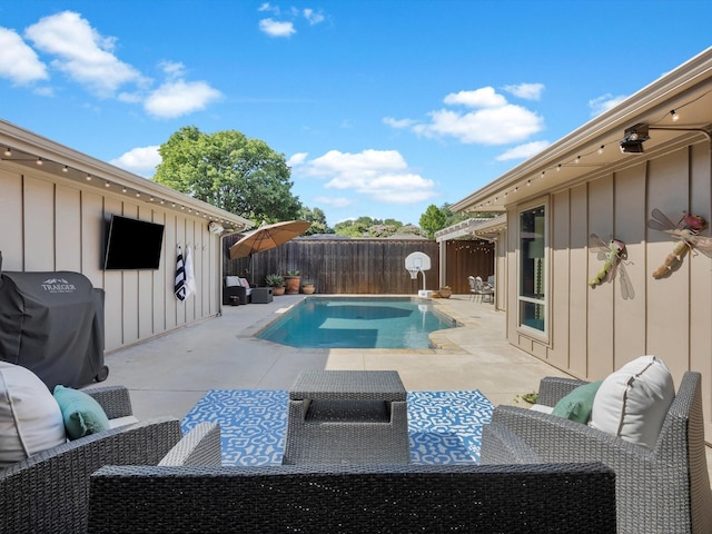 3813 Fall Wheat Dr, Plano, TX 75075 - view of pool featuring a patio, a fenced backyard, and area for grilling