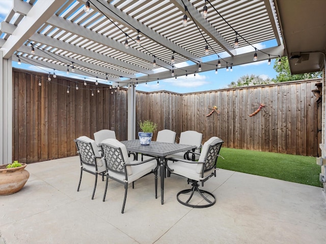 3813 Fall Wheat Dr, Plano, TX 75075 - fenced backyard with outdoor dining area, a patio area, and a pergola