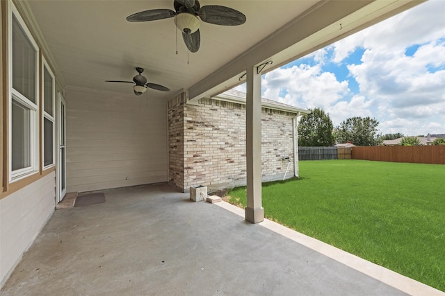 122 Ashbrook Trl, Forney, TX 75126 - fenced backyard with a patio and a ceiling fan