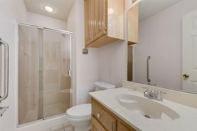11275 Old Military Trl, Forney, TX 75126 - full bath with a textured ceiling, a shower stall, vanity, and tile patterned floors