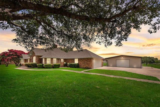 11275 Old Military Trl, Forney, TX 75126 - single story home featuring brick siding, a front lawn, a chimney, and concrete driveway