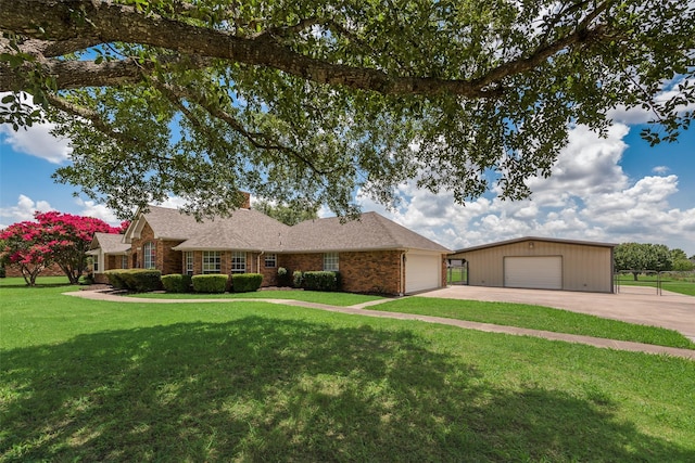 11275 Old Military Trl, Forney, TX 75126 - ranch-style house featuring brick siding, a front yard, a chimney, and a garage