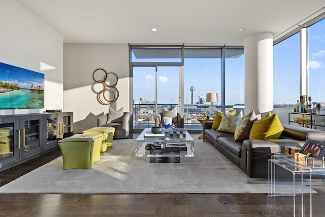 2200 Victory Ave Unit 1105, Dallas, TX 75219 - living area featuring wood finished floors and a wall of windows