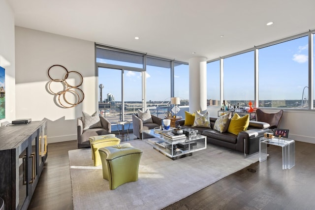 2200 Victory Ave Unit 1105, Dallas, TX 75219 - living area with wood finished floors, a view of city, and expansive windows