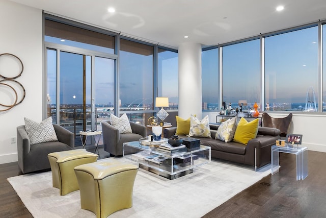 2200 Victory Ave Unit 1105, Dallas, TX 75219 - living room featuring wood finished floors, a city view, a wall of windows, and healthy amount of natural light