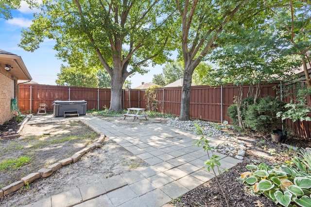 3948 Camino Dr, Plano, TX 75074 - fenced backyard with a hot tub and a patio