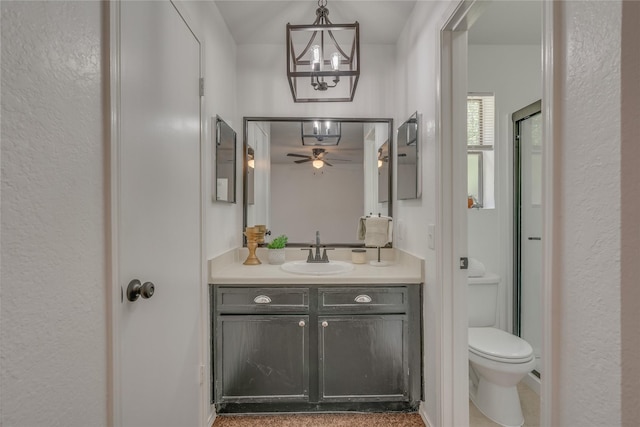 6516 Cliffside Dr, Edgecliff Village, TX 76134 - bathroom featuring a ceiling fan, vanity, and a chandelier