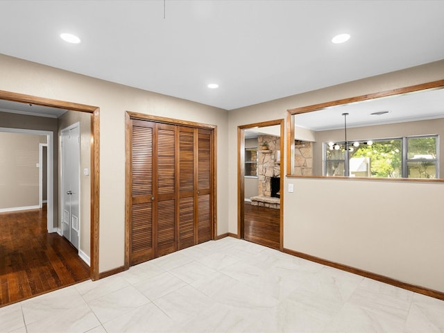 4108 Grand Lake Dr, Lake Worth, TX 76135 - bedroom featuring a closet, recessed lighting, a chandelier, and light wood-type flooring