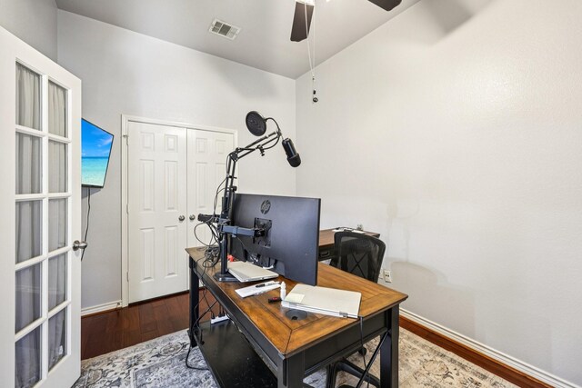8700 Blacktail Trl, Mckinney, TX 75070 - office with wood finished floors and a ceiling fan