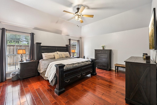 8700 Blacktail Trl, Mckinney, TX 75070 - bedroom featuring dark wood-type flooring, lofted ceiling, and ceiling fan