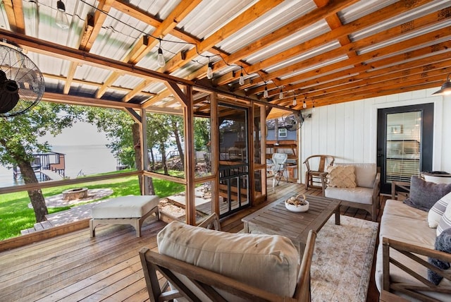 111 Adams Row, Streetman, TX 75859 - deck featuring an outdoor living space with a fire pit