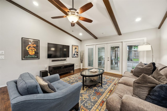 12312 Cox Ln, Dallas, TX 75244 - living area featuring french doors, ceiling fan, dark wood-type flooring, and recessed lighting