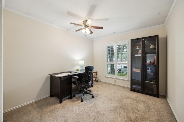 12312 Cox Ln, Dallas, TX 75244 - office featuring crown molding, carpet floors, and ceiling fan