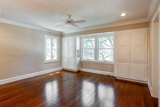6224 Curzon Ave, Fort Worth, TX 76116 - spare room with ceiling fan, dark wood-style flooring, ornamental molding, and recessed lighting