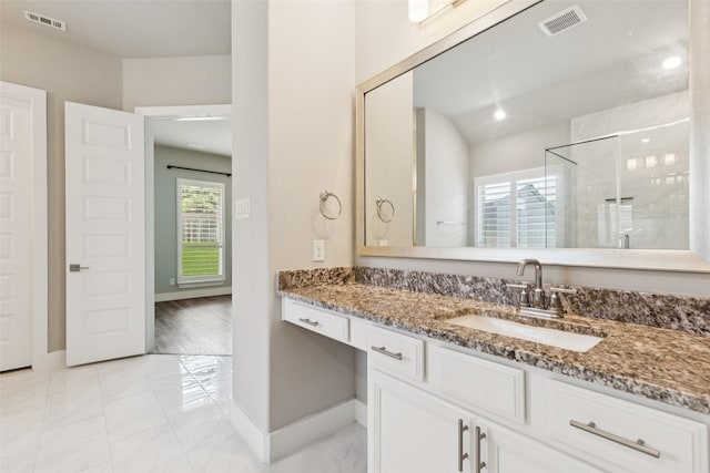 7709 Potter St, Rowlett, TX 75089 - full bath with vanity, a stall shower, and marble finish floors