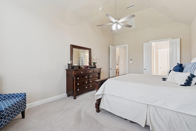 14845 Belclaire Ave, Aledo, TX 76008 - carpeted bedroom with high vaulted ceiling and ceiling fan